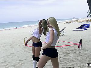 trio teenage beauties catch a hefty cumbot on the beach